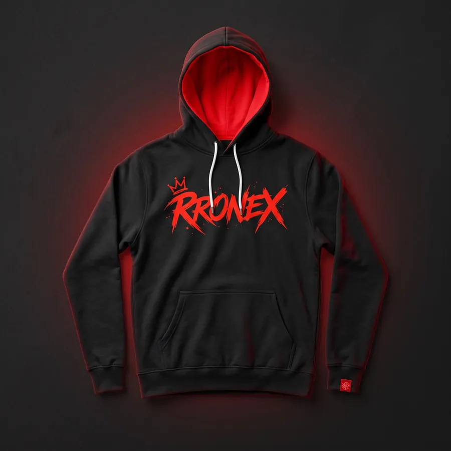 Black RRONEX Signature Hoodie with a fire-red logo